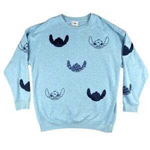 Lilo and Stitch Sweater Womens Large‎ Blue Pullover Disney Crewneck Excellent